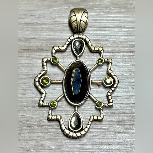 Vintage Lia Sophia Bonsai Reversible Cut Crystal Gold Tone Pendant, 2.5" - Picture 2 of 6